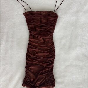 Nookie Chocolate Ruched Mini Dress